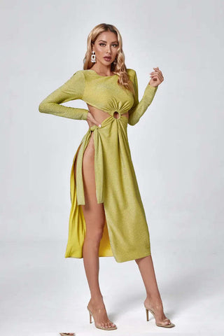 Genevieve Yellow Long Sleeve Backless Dress
