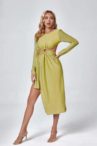 Genevieve Yellow Long Sleeve Backless Dress
