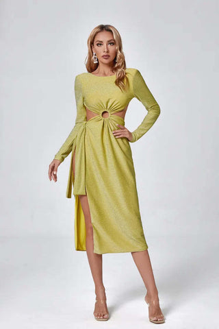 Genevieve Yellow Long Sleeve Backless Dress
