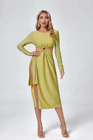 Genevieve Yellow Long Sleeve Backless Dress