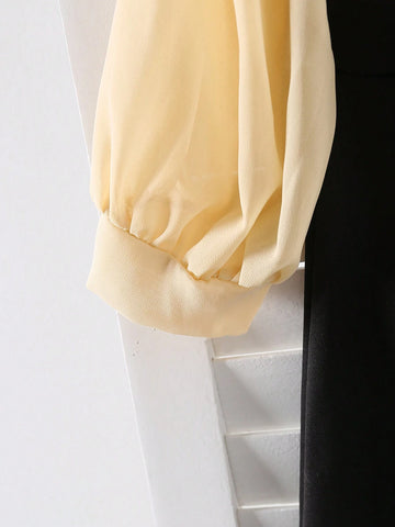 Kids Elegant Modest Fashion Girls Long Sleeve A-Line Mid-Calf Dress With Collar, Solid Color For Autumn