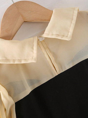 Kids Elegant Modest Fashion Girls Long Sleeve A-Line Mid-Calf Dress With Collar, Solid Color For Autumn