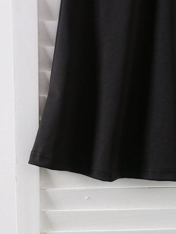 Kids Elegant Modest Fashion Girls Long Sleeve A-Line Mid-Calf Dress With Collar, Solid Color For Autumn