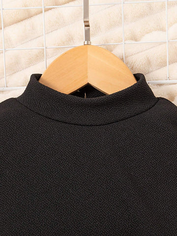 Girls A-Line Long Sleeve Turtleneck Dress, Jacquard Fabric With Belt, Simple & Elegant, Autumn/Winter