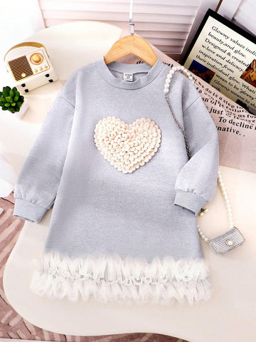 Kids Girls Casual Simple Gray Polo Letter Print Dress