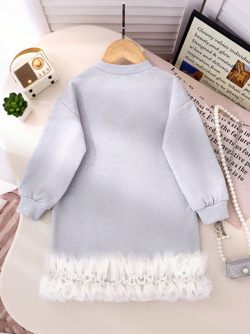 Kids Girls Casual Simple Gray Polo Letter Print Dress