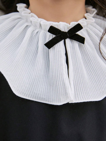 Kids Girl's Pleated Floral Collar Princess Style Puff Dress