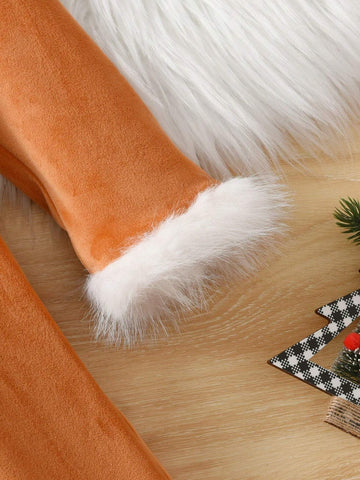 Kids Toddler Girls' Cute Deer Embroidery Contrast Color Fleece Hooded Long Sleeve Dress, Autumn Winter New Arrival