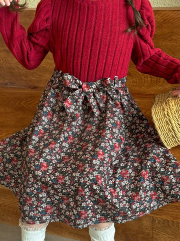 Young Girl Casual Ditsy Floral Patchwork Puff Sleeve Dress, Autumn/Winter