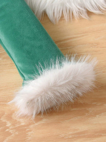 Kids Young Girl' Christmas Long Sleeve Embroidered Reindeer Hooded Splice Fur Trim Colorblock Dress