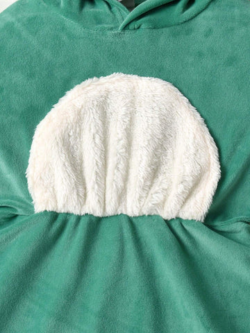 Kids Young Girl' Christmas Long Sleeve Embroidered Reindeer Hooded Splice Fur Trim Colorblock Dress