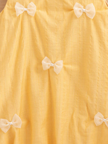 Young Girl' Korean Version Round Neck Sleeveless Floral Ruffle Bow Decor A-Line Dress