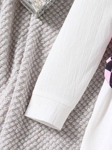 Kids Young Girl Long Sleeve Collared Fake 2-Piece Shirt Dress, Cute & Sweet Outfit With Bag