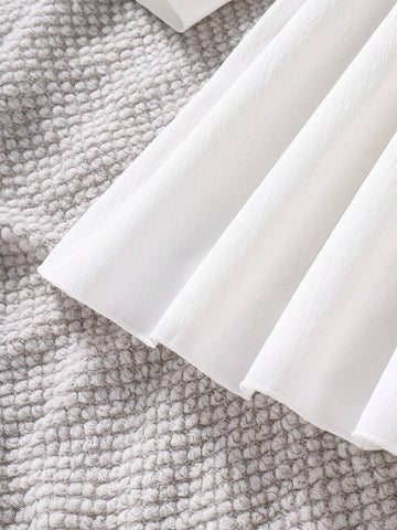 Kids Young Girl Long Sleeve Collared Fake 2-Piece Shirt Dress, Cute & Sweet Outfit With Bag