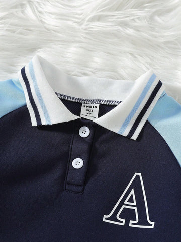 Kids Young Girls Short Letter Print Cinched Waist Pleated Hem Casual Long Sleeve Dress, Spring & Autumn