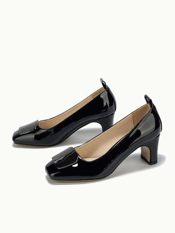 Geometric Decor Square Toe Court Pumps
