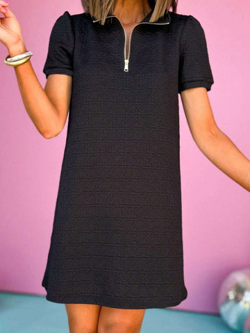Geometric Pattern Zip Neck Casual Elegant Dress