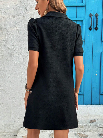 Geometric Pattern Zip Neck Casual Elegant Dress