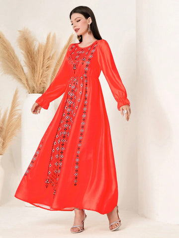 Geometric Printed Waist Belted Casual Dress