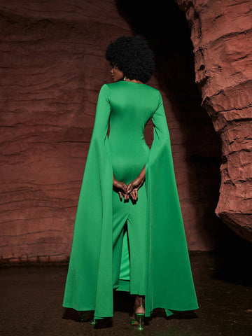 Gertie Long Sleeve Cutout Maxi Dress In Green