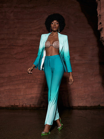 Gia Ombre Blazer Set In Green