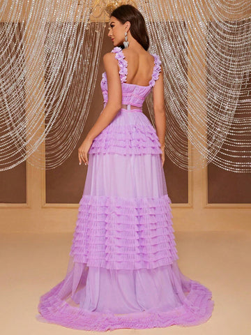 Giffniseti Appliques Mesh Overlay Prom Dress