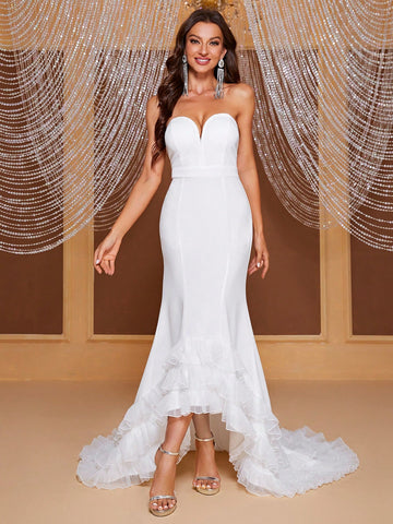 Giffniseti Contrast Mesh Mermaid Hem Tube Wedding Dress