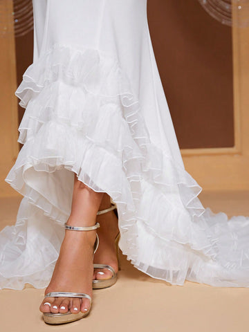 Giffniseti Contrast Mesh Mermaid Hem Tube Wedding Dress