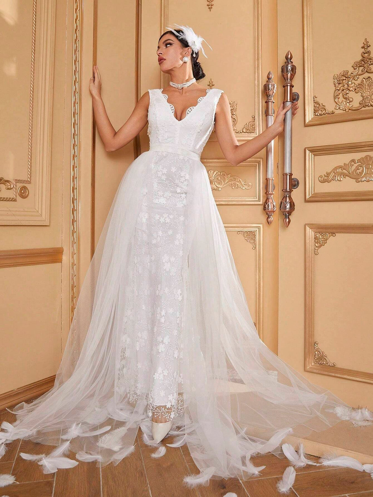 Giffniseti Detachable Tulle Lace Wedding Dress