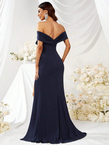 Giffniseti Ladies' Elegant Off Shoulder High Slit Bridesmaid Dress