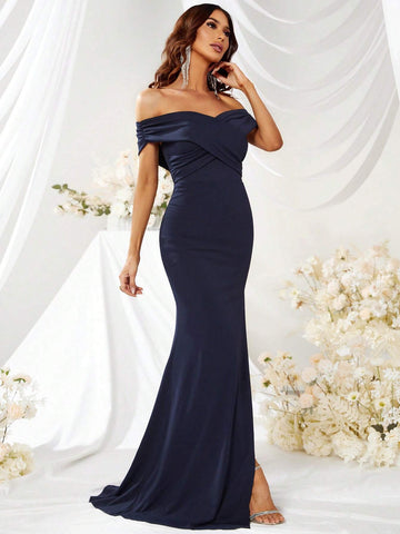 Giffniseti Ladies' Elegant Off Shoulder High Slit Bridesmaid Dress