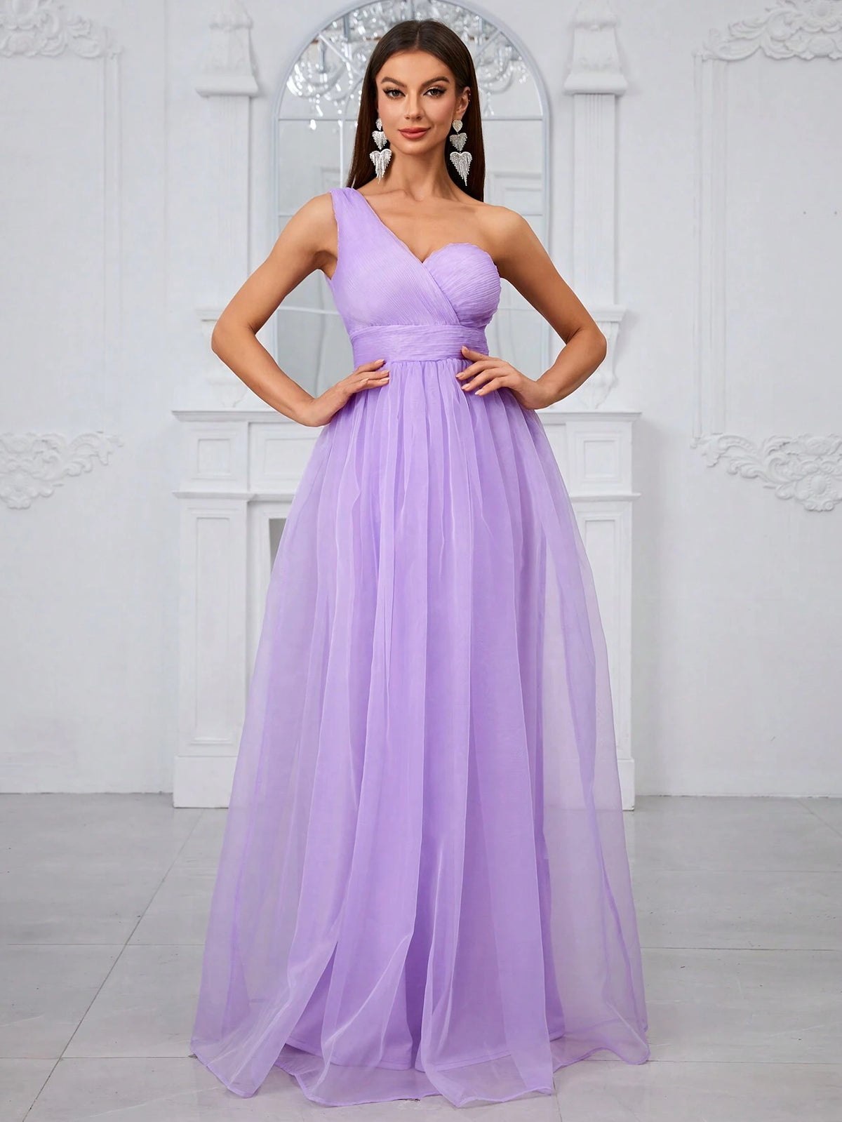 Giffniseti Ladies' Sweet & Elegant One Shoulder Sleeveless Bridesmaid Dress For Ball Gown Party