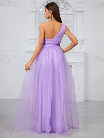 Giffniseti Ladies' Sweet & Elegant One Shoulder Sleeveless Bridesmaid Dress For Ball Gown Party