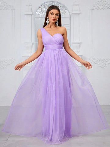 Giffniseti Ladies' Sweet & Elegant One Shoulder Sleeveless Bridesmaid Dress For Ball Gown Party