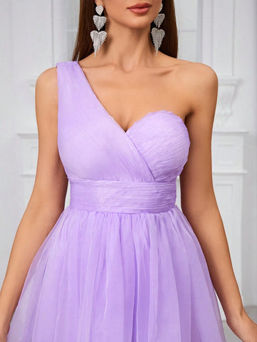 Giffniseti Ladies' Sweet & Elegant One Shoulder Sleeveless Bridesmaid Dress For Ball Gown Party