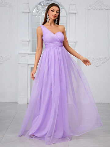 Giffniseti Ladies' Sweet & Elegant One Shoulder Sleeveless Bridesmaid Dress For Ball Gown Party