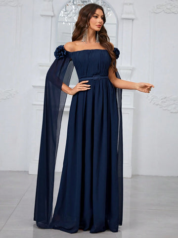 Giffniseti Off-The-Shoulder Ball Gown With Three-Dimensional Floral Decoration And Floating Sleeves