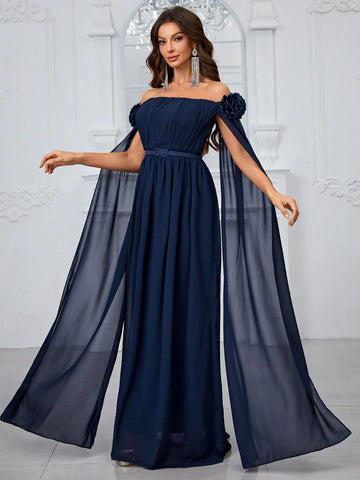 Giffniseti Off-The-Shoulder Ball Gown With Three-Dimensional Floral Decoration And Floating Sleeves