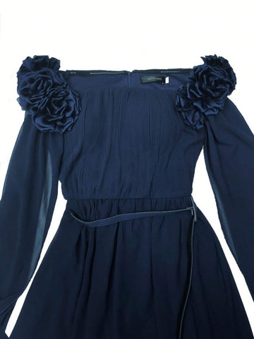 Giffniseti Off-The-Shoulder Ball Gown With Three-Dimensional Floral Decoration And Floating Sleeves