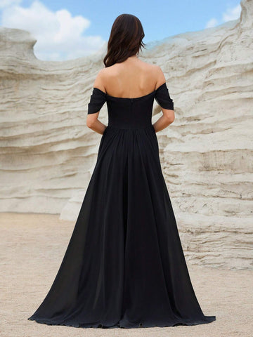 Giffniseti Off Shoulder Contrast Sequin Formal Dress