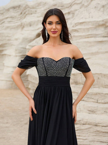 Giffniseti Off Shoulder Contrast Sequin Formal Dress