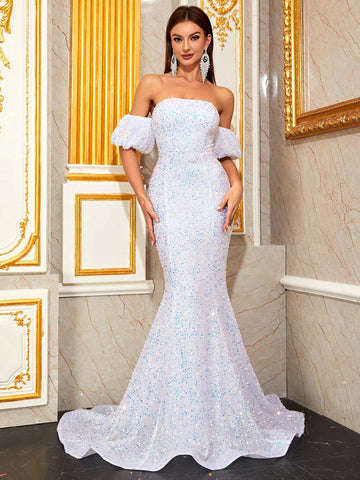 Giffniseti Off Shoulder Mermaid Hem Sequin Formal Dress