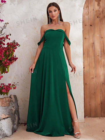 Giffniseti Off Shoulder Split Thigh Prom Bridesmaid Dress