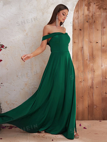 Giffniseti Off Shoulder Split Thigh Prom Bridesmaid Dress