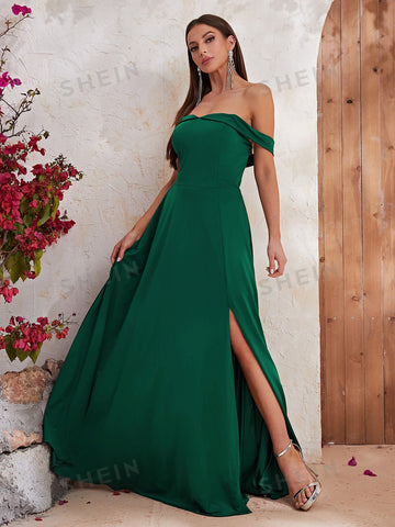 Giffniseti Off Shoulder Split Thigh Prom Bridesmaid Dress
