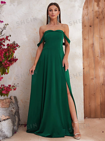 Giffniseti Off Shoulder Split Thigh Prom Bridesmaid Dress