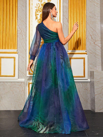 Giffniseti One Shoulder Ruched Waistband Prom Dress