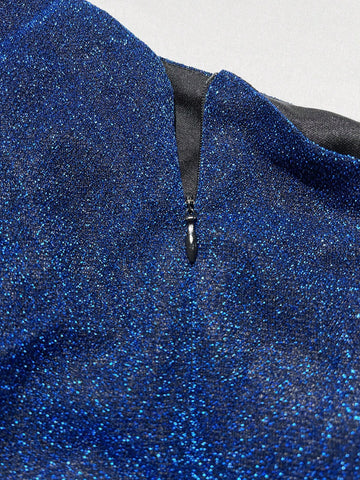 Giffniseti One Shoulder Ruffle Trim Glitter Prom Dress