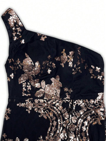 Giffniseti One Shoulder Split Thigh Sequin Prom Dress