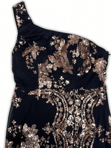 Giffniseti One Shoulder Split Thigh Sequin Prom Dress